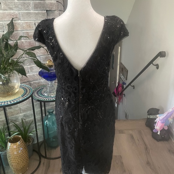 Vera Wang Black Sequin Cap Sleeve Mini Dress - Picture 7 of 11